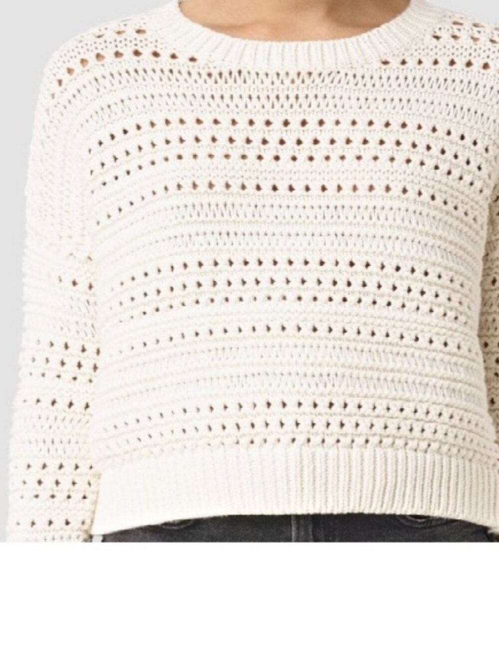 AllSaints Cream All Cotton Chunky Open Knit LS Cropped River Jumper Sweater